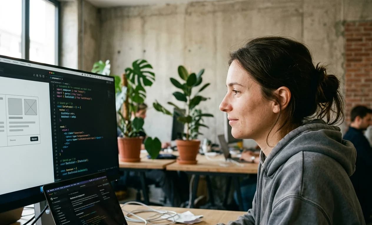 Designer-builder parisienne en session vibe coding